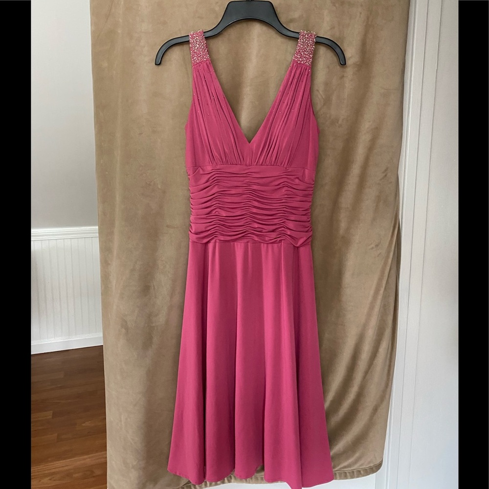 JS Collections dress. Pink with silver beading. Size 4